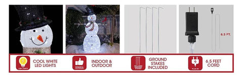 Alpine Corporation Large White Mesh Snowman Decoration with Bird Accents and LED Lights