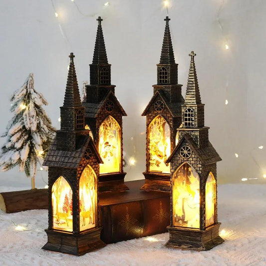 Christmas Decoration LED Electronics Wind Lantern Small Church Ornament Catholic Angel Jesus Holy Family Home Room Shelf Garnish