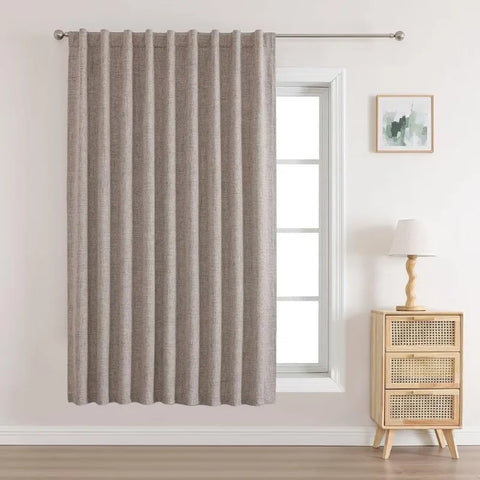 Blackout Linen Curtains Long 100% Blackout Drapes 95 inch Length 2 Panels Set