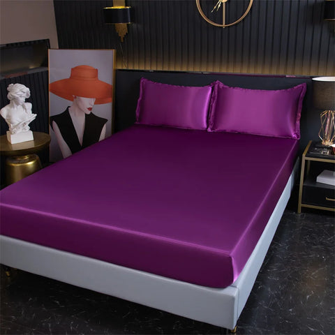 Luxury Satin Fitted Sheet High-End Solid Color Mattress Cover With Elastic Band Bed Sheet Rayon Fit Sheet