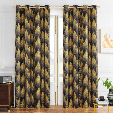 Metallic Tree Blackout Curtains Bedroom Length Living-Room Branch Print Curtain Panels Triple Weave Thermal Insulated Drapes