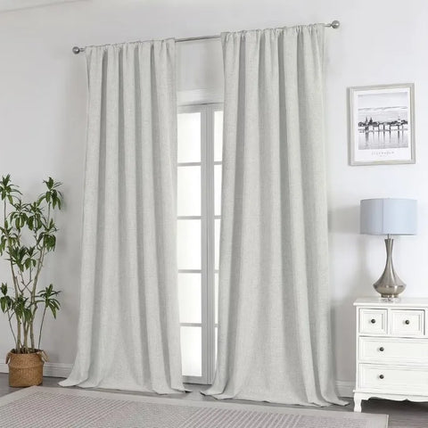 Blackout Linen Curtains Long 100% Blackout Drapes 95 inch Length 2 Panels Set