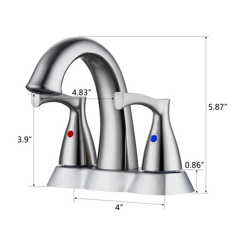 2 Handle 4 Inch Centerset Bathroom Sink Faucet with Pop-Up Drain Brushed Nickel