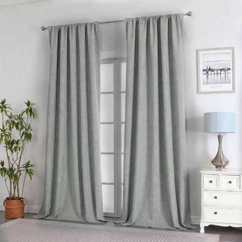 Blackout Linen Curtains Long 100% Blackout Drapes 95 inch Length 2 Panels Set