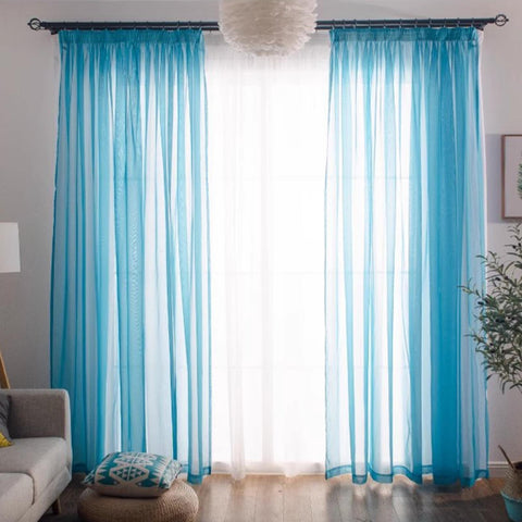 Blue Voile Sheer Curtains For Living Room 2 Panels Rod Pocket Light Filtering Window Drapes Sky Blue Sheer Curtain Bedroom