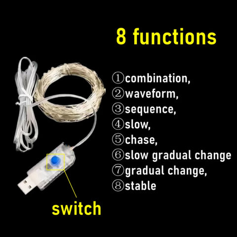 Led silver Wire Fairy Lights USB Powered LED String Lights outdoor waterproof Garland For Christmas Party Wedding DIY Decoration