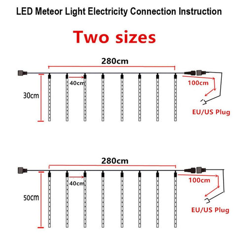 LED Meteor Shower Rain Lights Waterproof Falling Raindrop Fairy String Light for Christmas Decoration Holiday Party Patio Decor