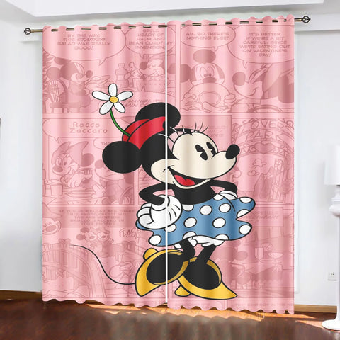 Mickey Printed Curtains For Living Room Living Room Bedroom Blackout Curtains 100% Polyester Dustproof Perforated Cartoon Cute