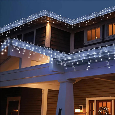 NEW 2024 Christmas Decorations Lights Solar Icicle Curtain Lights 8 Modes Outdoor Waterproof Garden Party New Year Decoration