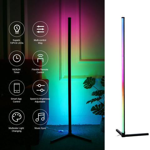 RGB Standing Light DC5V BT Connected 72 LEDs Corner Floor Lamp with Controller Supported Phones App Control/ Music Sync