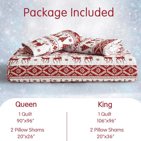 Christmas Quilt Set Queen/King Size Boho Bedspread Coverlet Sets with Christmas Tree Reindeer Snowflakes Reversible Pattern for