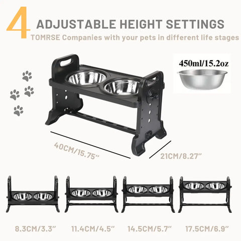 Raised Double Pet Food Bowls: Non-slip, Adjustable Dishes for Cats & Samll Dogs