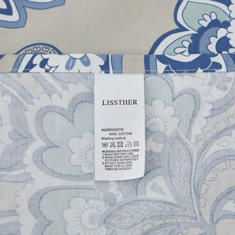 4pcs 600 TC 100% Egyptian Cotton Fitted Sheet Set (Without Core), Blue Floral in Boho Damask Paisley, Soft & Skin-friendly