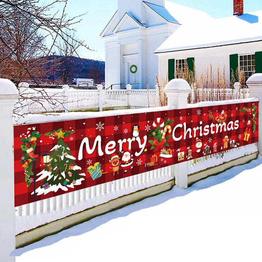 Christmas Outdoor Banner Flag Merry Christmas Decoration for Home 2024 Xmas Ornament Navidad Natal Noel Gift Happy New Year 2025