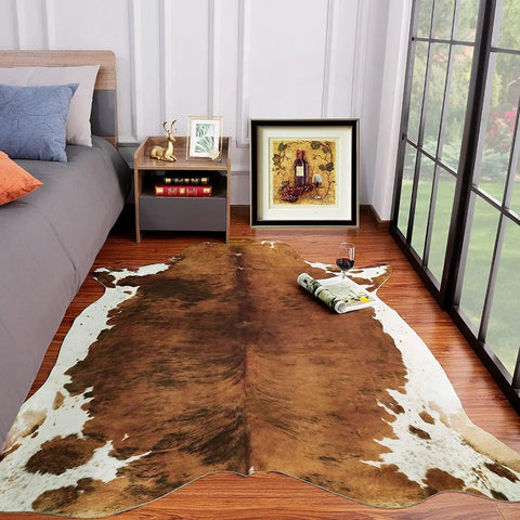 American Style Cowhide Carpet Cow Print Rug for Bedroom Living Room Cute Animal Printed Carpet Faux Cowhide Rugs for Home Decor