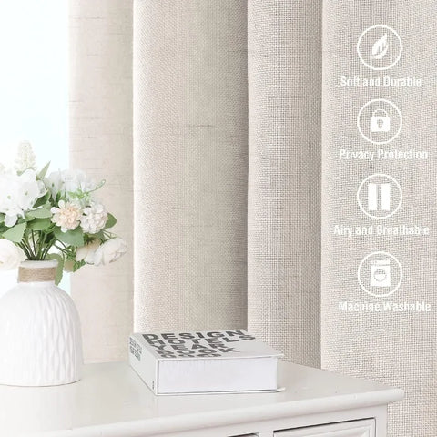 Natural Linen Curtains 108 inches Long for Living Room 2 Panels Back Tab Loop Pocket Linen Textured Light Filtering