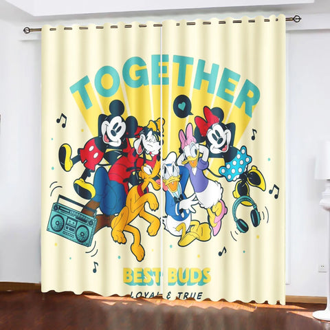 Mickey Printed Curtains For Living Room Living Room Bedroom Blackout Curtains 100% Polyester Dustproof Perforated Cartoon Cute