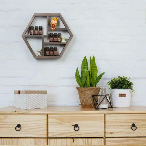 Essential Oil Storage, Essential Oil Organizer Rack Wall Mounted Hexagon Floating Honeycomb Display Shelves Rack for Essential