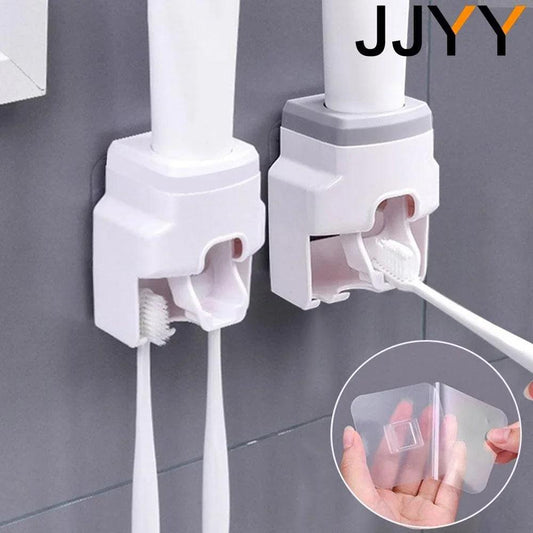 JJYY Lazy Wall Mount Automatic Toothpaste Dispenser Bathroom Accessories Waterproof Toothpaste Squeezer Toothbrush Holder