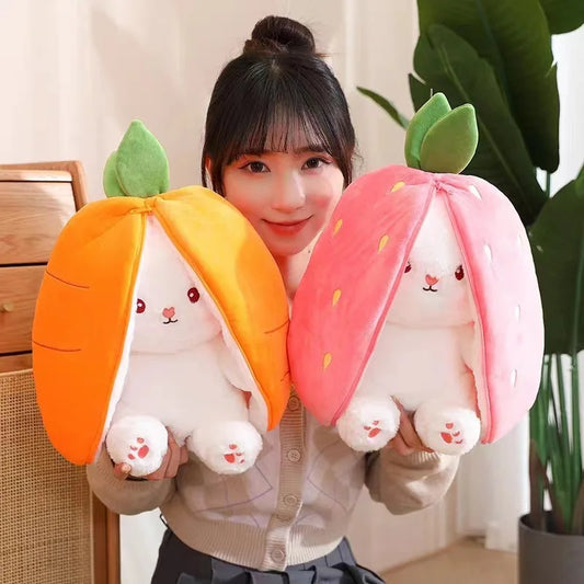 New transformation fruit rabbit plush toys for children with sleep pillow birthday gift female strawberry carrot rabbit dolls