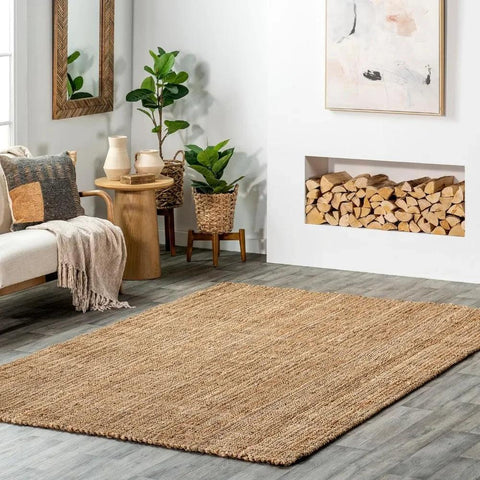 Solid Farmhouse Jute Area Rug, 6x9, Natural, Hand Made, Carpet