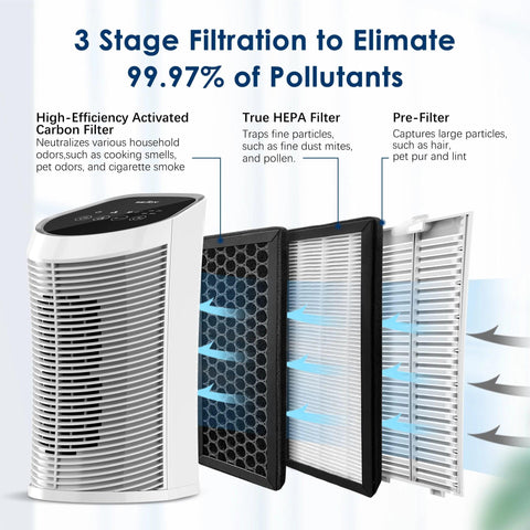 Air Purifier for Home with H13 True HEPA Air Filter Purifier ,Timing, Quiet,3 Gears Fans for Home Allergies,Smokers