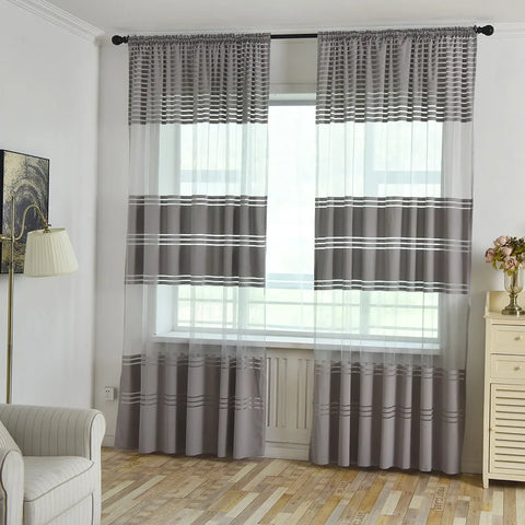 1PC Striped Sheer Curtains for Living Room Bedroom Tulle Curtains for Room Kitchen Decoration Window Treatments Drapes 100x270CM