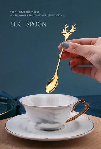 4pcs Christmas Elk Head Shape Stainless Coffee Spoon New Year 2024 Christmas Decoration Table Decor for Home Navidad 2023 Gifts