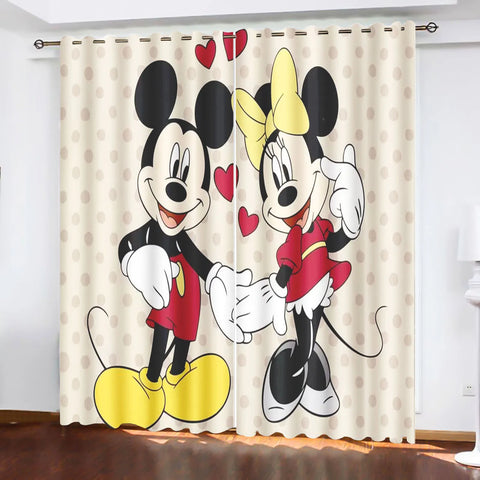 Mickey Printed Curtains For Living Room Living Room Bedroom Blackout Curtains 100% Polyester Dustproof Perforated Cartoon Cute