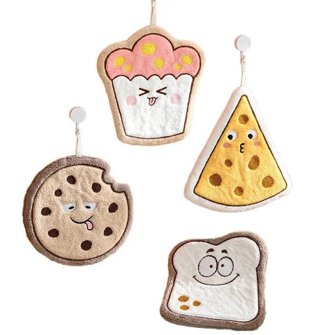 Cute Hand Towel Bread Cheese Shape Hanging Towel Children Kids Bathing Towels Coral Fleece Handkerchiefs Absorbent Wipe Cloth