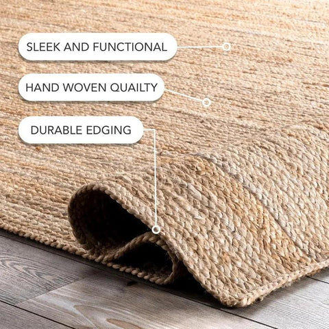 nuLOOM 8x10 Rigo Jute Hand Woven Area Rug, Natural, Solid Farmhouse Design, Natural Fiber, For Bedroom, Living Room, Dining Room