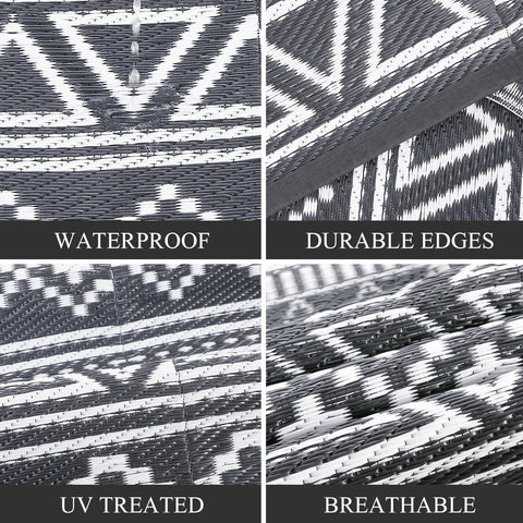 Outdoor Rug 5x8 Waterproof Reversible Patio Rug Outside Plastic RV Rug Boho Camping Rug for Camper Porch Balcony Backyard Picnic