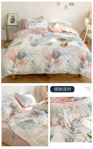 Cute Double Cotton Bedding Set with Four-Piece Linens, Pillowcase, Textile for Girl's Dormitory Bedclothes