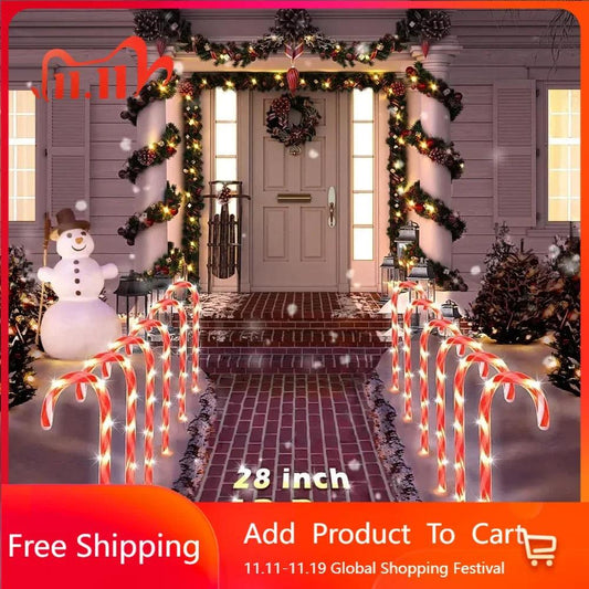 28" Christmas Candy Cane Pathway Markers, Set of 12 Pack Christmas Outdoor Decorations Pathway Lights with 72 Warm Lights