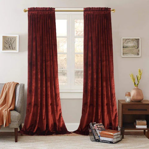 Velvet Curtains 2 Panels Set, Block Light Thermal Insulated Velour Rod Pocket Drapes for Bedroom and Living Room