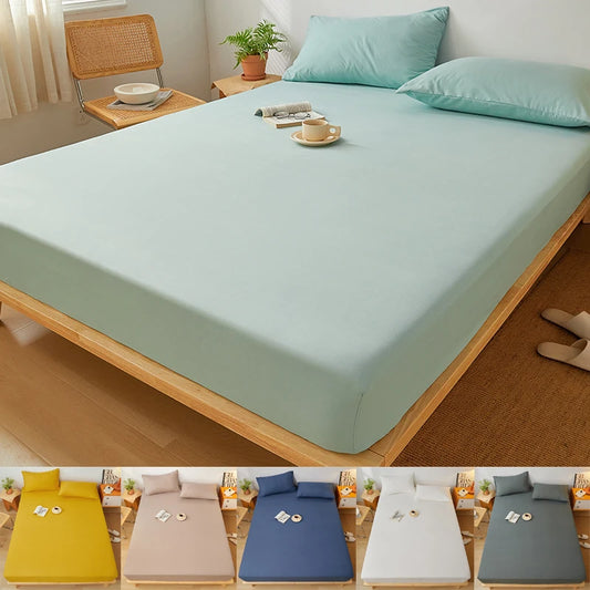 Cotton Fitted Sheet Soild Color with Elastic Band Non Slip Adjustable Mattress Cover for Double King Queen Bed 160x200 200x200cm