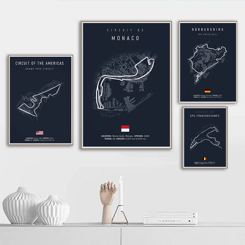 F1 Imola Monaco Track Circuit Canvas Painting Formula 1 Wall Art Nordic Poster Aesthetic Motorsport Race Picture for Home Decor