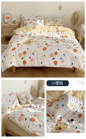 Cute Double Cotton Bedding Set with Four-Piece Linens, Pillowcase, Textile for Girl's Dormitory Bedclothes