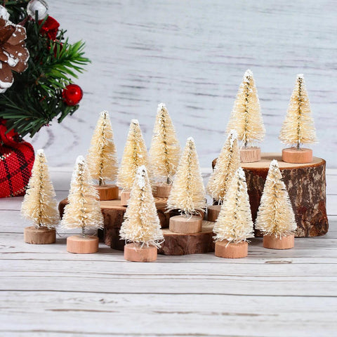 Artificial Mini Wooden Christmas Tree Blue Green White Gold Tower Pine Small Sisal Christmas Tree Tabletop Ornament Decor