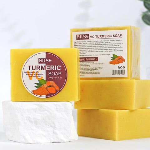 AILKE Natural Turmeric Soap Bar, Brighten, Remove Darkness, Acne, Pimples, Cleaning, Exfoliates, Uneven Skin Tone