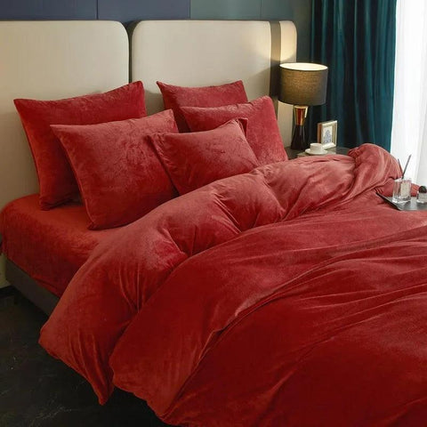 Velvet Burnt Orange Duvet Cover Queen Size, Soft Flannel Duvet Cover with Zipper Solid Breathable Silky Velour Comforter