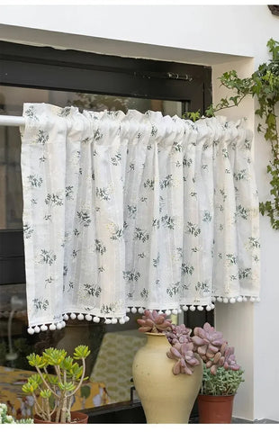 Korean Cotton Daisy Curtains Road Pocket Shade Curtain Floral Tassel for Kitchen Bedroom Living Room Bay Window Cabinet Curtain