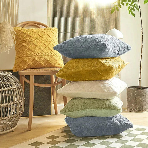 Olanly Twist Knitting Plush Pillow Cover 45x45 Vintage Knitted Pillow Case For Sofa Couch Cushion Cover Plush Pillowcase 50x50cm