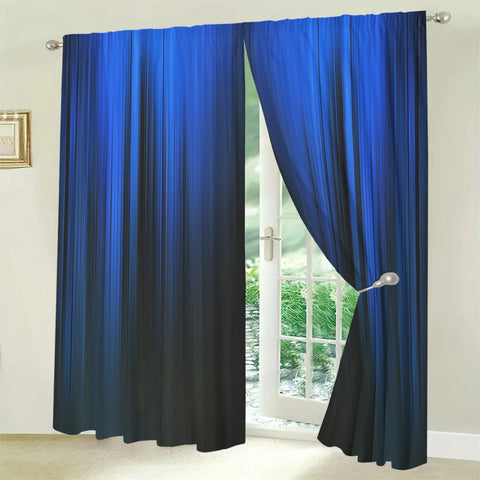 2pcs Blue/black Gradient Stripe Design Printed Curtain for Home Decor - Rod Pocket Window Treatment for Bedroom, Office, Kitchen