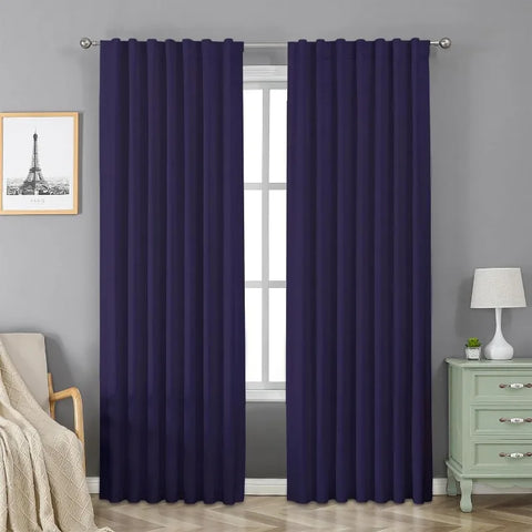 Blackout Linen Curtains Long 100% Blackout Drapes 95 inch Length 2 Panels Set