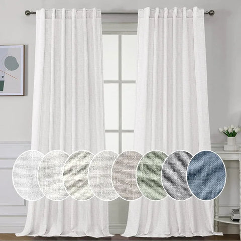 Natural Linen Curtains 108 inches Long for Living Room 2 Panels Back Tab Loop Pocket Linen Textured Light Filtering