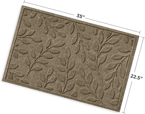 Mat, 2' X 3', Durable and Decorative Floor Covering, Skid Resistant, Indoor/Outdoor, Brittney Leaf Design, Camel, Rug, Mat