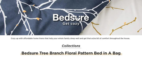 Comforter Sets - Bed in a Bag Queen 7 Pieces Reversible Navy Blue Flroal Bed Set Tree Branch Pattern Printed