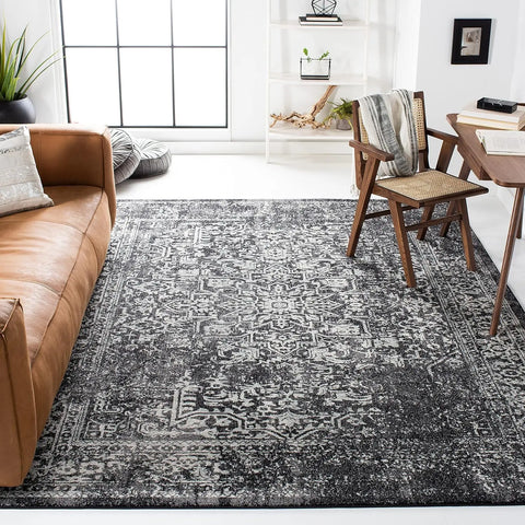 Area Rug - 8' x 10', Black & Grey, Oriental Distressed Design, Non-Shedding & Easy Care, Ideal for High Traffic Areas