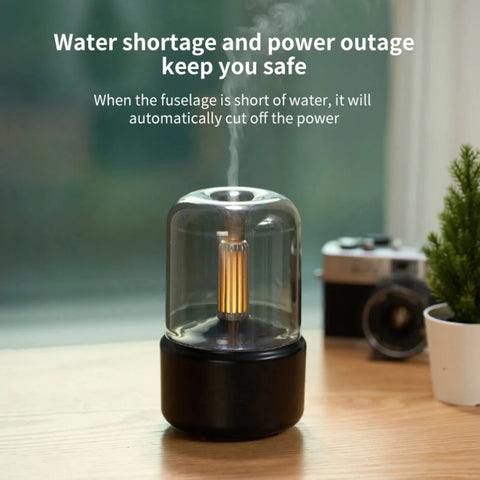 Ultra-Quiet Cool Mist Essential Oil Diffuser - Compact Portable Candle Light H2O Air Humidifier - Refreshing Mini USB Humidifier